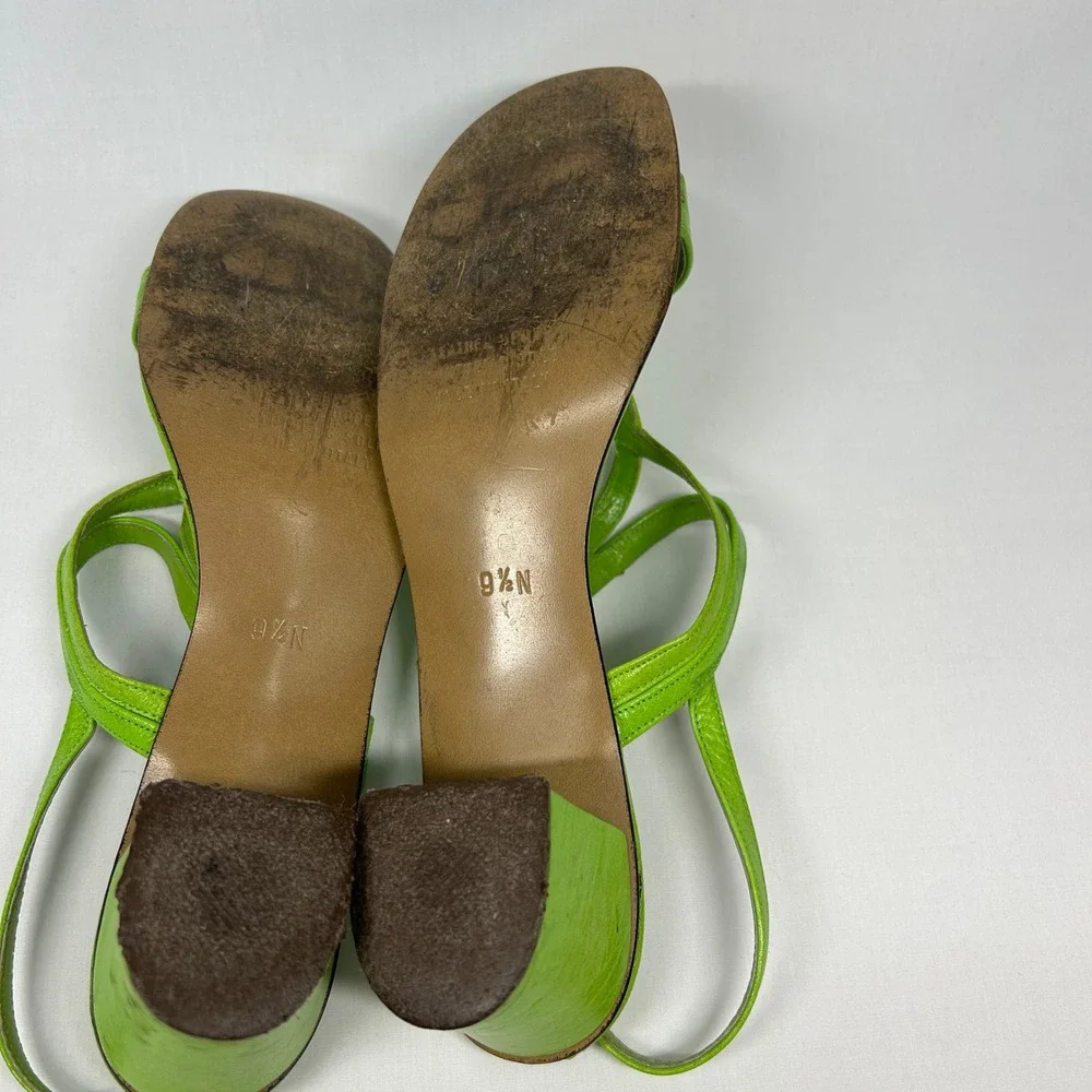Vintage Divina Made in Italy Lime Green Sandals – Y2K Leather T-Strap Heels 9.5N